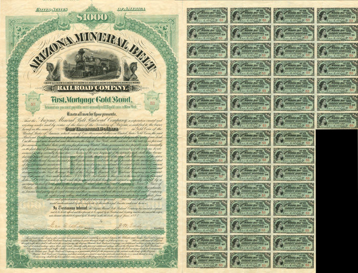 Arizona Mineral Belt Railroad Co. - $1,000 (Uncanceled)
